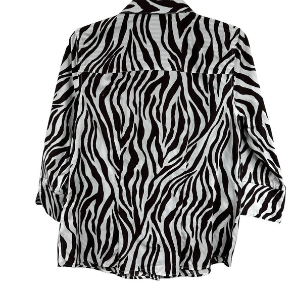 Chico’s Brown White Zebra Print 3/4 Sleeve Blouse, Size 0 - Picture 5 of 14